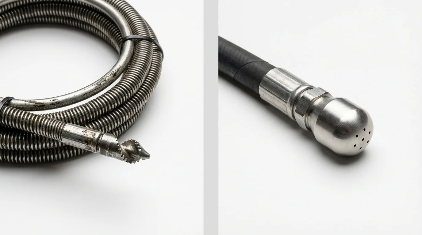 Drain snake cable and hydro jetting nozzle used for drain cleaning in Sheboygan, WI