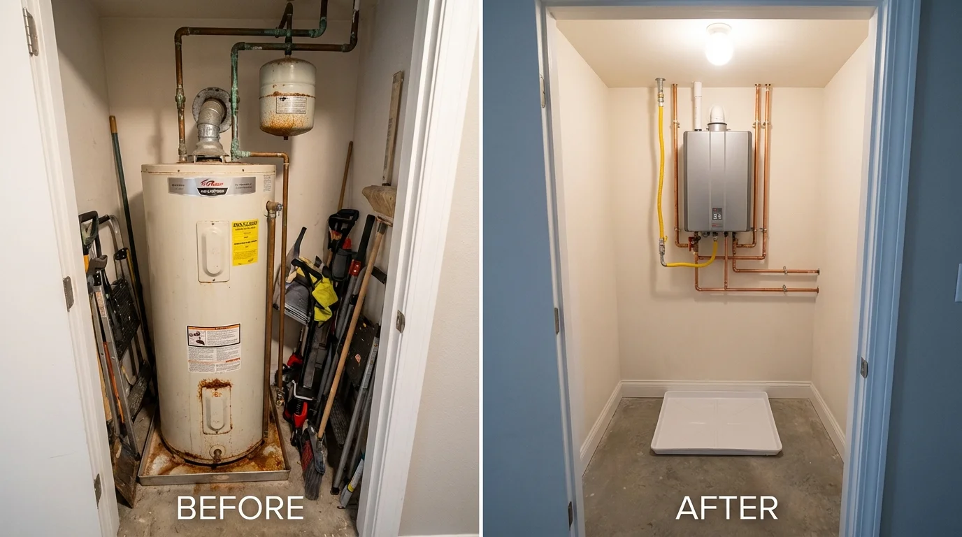 Tank water heater versus wall-mounted tankless unit comparison for Sheboygan, WI homeowners