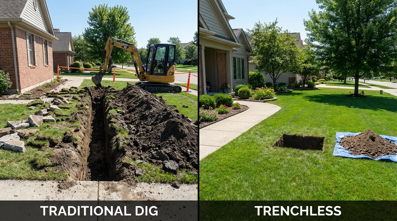 Trenchless sewer repair with minimal yard damage versus traditional excavation in Sheboygan, WI